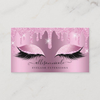 Rosa Glitzer Tropfen Metallischer Foil Eyelash Visitenkarte