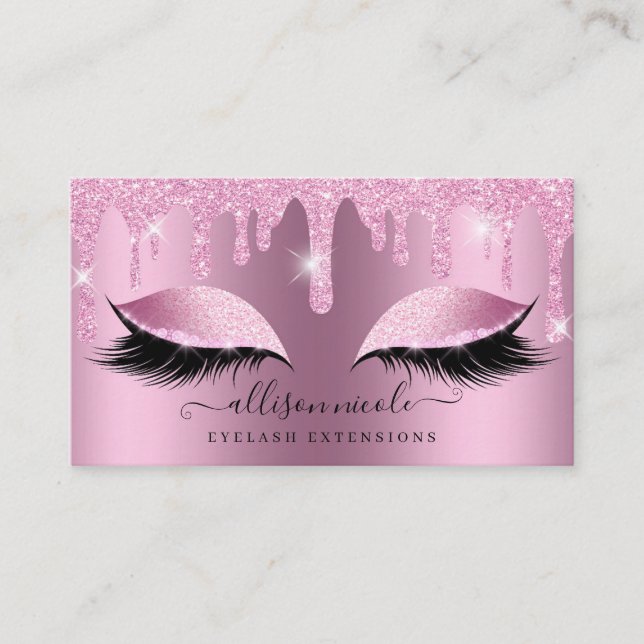 Rosa Glitzer Tropfen Metallischer Foil Eyelash Visitenkarte (Vorderseite)