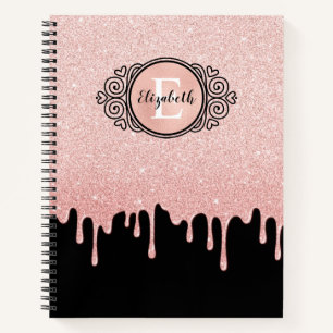 Rosa Glitzer Tropfen Monogram Sketchbook Notizbuch