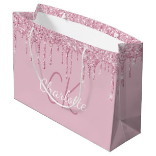 Rosa Glitzer Tropfen Monogramm glänzend Luxus Große Geschenktüte