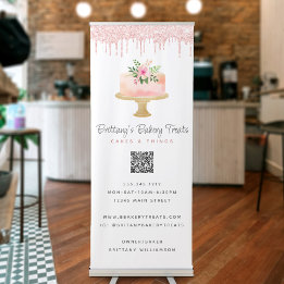 Rosa Glitzer Tropfen QR Code Bäckerei Café Ausziehbarer Banner
