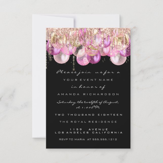 Rosa Glitzer Tropfen Rose Confetti Bridal Sweet 16 Einladung (Vorderseite)