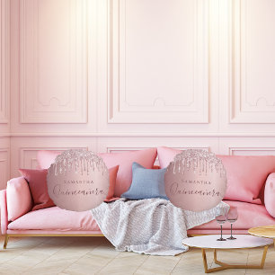 Rosa Glitzer-Tropfen Rundes Kissen