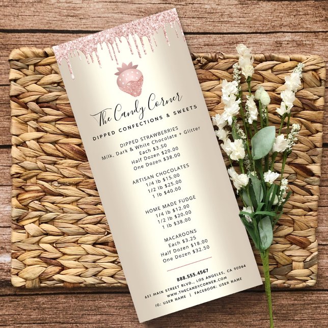 Rosa Glitzer Tropfen Strawberry Dessert Gold Menü (Von Creator hochgeladen)