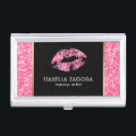 Rosa Glitzer und Glitzer Lippen Visitenkarten Dose<br><div class="desc">Elegante moderne geometrische Rosa Glitzer Lippen und rosa Glitzer Hintergrund.</div>