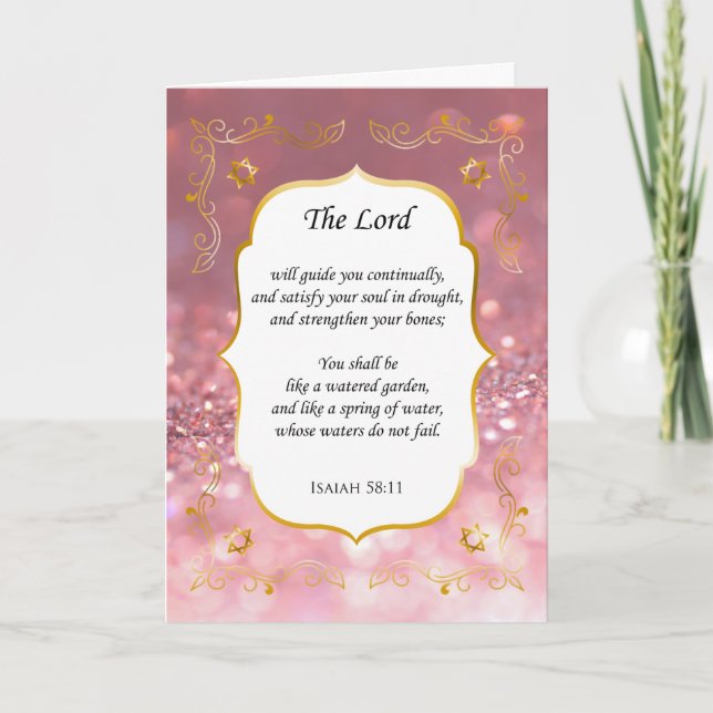 Rosa Glitzer und Gold Bible Verse Sympathie Karte (Vorderseite)