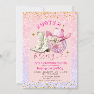 Rosa Glitzer und Goldstiefel und Bling zum Geburts Einladung