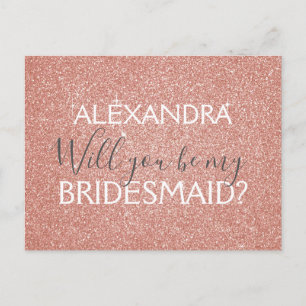 Rosa Glitzer und Sparkle Bridesmaid Einladungspostkarte