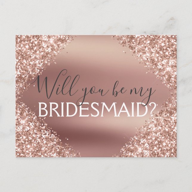 Rosa Glitzer und Sparkle Bridesmaid Einladungspostkarte (Vorderseite)