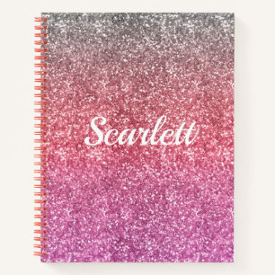 Rosa Glitzer und Sparkle Ombre Monogram Notizbuch