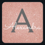 Rosa-Glitzer und Sparklogramm Quadratischer Aufkleber<br><div class="desc">Rosa Rose Gold und Kohle Grau (Grau) Imitat Glitzer und Sparkle Elegant Umschlag von Gevor Siegel Sticker. Dieser Aufkleber kann so angepasst werden,  dass er Ihren Anfangs- und Vornamen für ein Geschenkpaket enthält.</div>