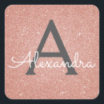 Rosa-Glitzer und Sparklogramm Quadratischer Aufkleber<br><div class="desc">Rosa Rose Gold und Kohle Grau (Grau) Imitat Glitzer und Sparkle Elegant Umschlag von Gevor Siegel Sticker. Dieser Aufkleber kann so angepasst werden,  dass er Ihren Anfangs- und Vornamen für ein Geschenkpaket enthält.</div>