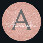 Rosa-Glitzer und Sparklogramm Runder Aufkleber<br><div class="desc">Rosa Rose Gold und Holzkohle Grau (grau) Imitat Glitzer und sparkle Elegant Sticker. Dieser Aufkleber kann so angepasst werden,  dass er Ihren Anfangs- und Vornamen für ein Brautparty,  Junggeselinnen-Abschied,  Sweet 16 Geburtstag- oder Hochzeitsgeschenk-Paket oder Save the Date,  Einladung oder Dankeschön Umschlag Aufkleber enthält.</div>