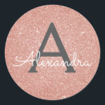 Rosa-Glitzer und Sparklogramm Runder Aufkleber<br><div class="desc">Rosa Rose Gold und Holzkohle Grau (grau) Imitat Glitzer und sparkle Elegant Sticker. Dieser Aufkleber kann so angepasst werden,  dass er Ihren Anfangs- und Vornamen für ein Brautparty,  Junggeselinnen-Abschied,  Sweet 16 Geburtstag- oder Hochzeitsgeschenk-Paket oder Save the Date,  Einladung oder Dankeschön Umschlag Aufkleber enthält.</div>