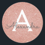 Rosa-Glitzer und Sparklogramm Runder Aufkleber<br><div class="desc">Rosa Rose Gold und Holzkohle Grau (grau) Imitat Glitzer und sparkle Elegant Sticker. Dieser Aufkleber kann so angepasst werden,  dass er Ihren Anfangs- und Vornamen für ein Brautparty,  Junggeselinnen-Abschied,  Sweet 16 Geburtstag- oder Hochzeitsgeschenk-Paket oder Save the Date,  Einladung oder Dankeschön Umschlag Aufkleber enthält.</div>