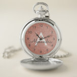 Rosa-Glitzer und Sparklogramm Taschenuhr<br><div class="desc">Rosa Rose Gold Imitate Glitzer und sparkle Elegant Monogram Pocket Watch. Diese Pocket-Uhr kann so angepasst werden, dass sie Ihren Vor- und Erstnamen enthält.</div>
