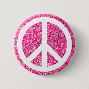 Rosa Glitzer und weißes Friedenssymbol Button