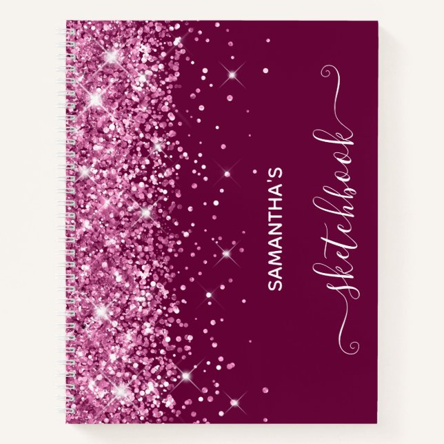Rosa Glitzer und Wine Girl Sketchbook Notizbuch (Vorderseite)