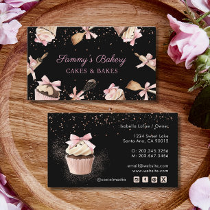 Rosa Glitzer Utensitic Kochkunst & Cupcake Bäckere Visitenkarte