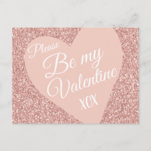 Rosa Glitzer Valentine Mine XOX Postkarte