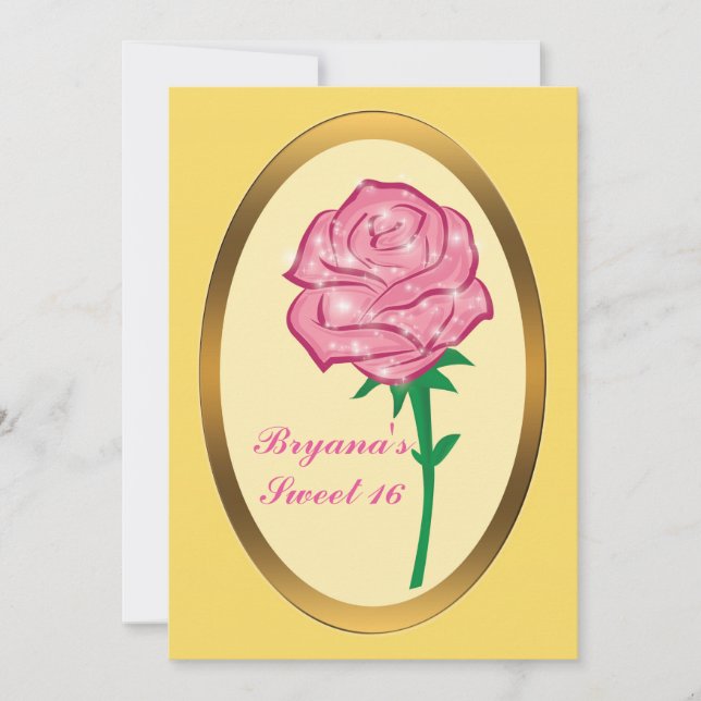 Rosa Glitzer Verzauberte Rose Elegantes Party Einladung (Vorderseite)