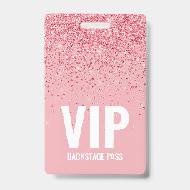 Rosa Glitzer VIP Backstage-Pass mit QR Code ID Ausweis