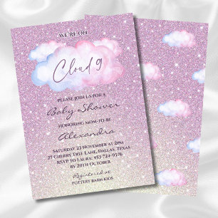 Rosa Glitzer Wasserfarbe Cloud Babydusche Einladung