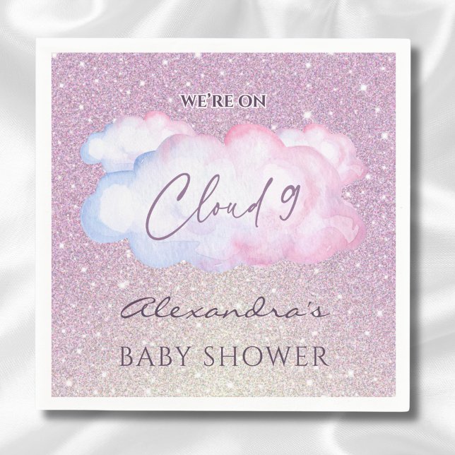 Rosa Glitzer Wasserfarbe Cloud Babydusche Serviette (Von Creator hochgeladen)