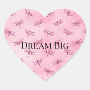 Rosa Glitzer Wasserfarbene Libellen Herz-Aufkleber