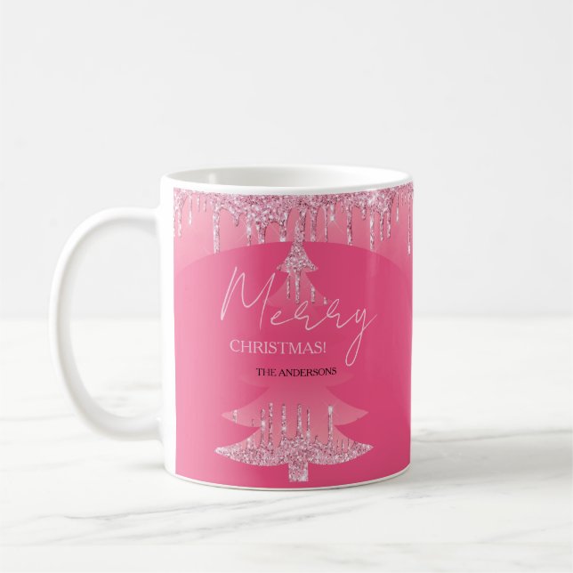 Rosa Glitzer Weihnachtsbaum Kaffeetasse (Links)