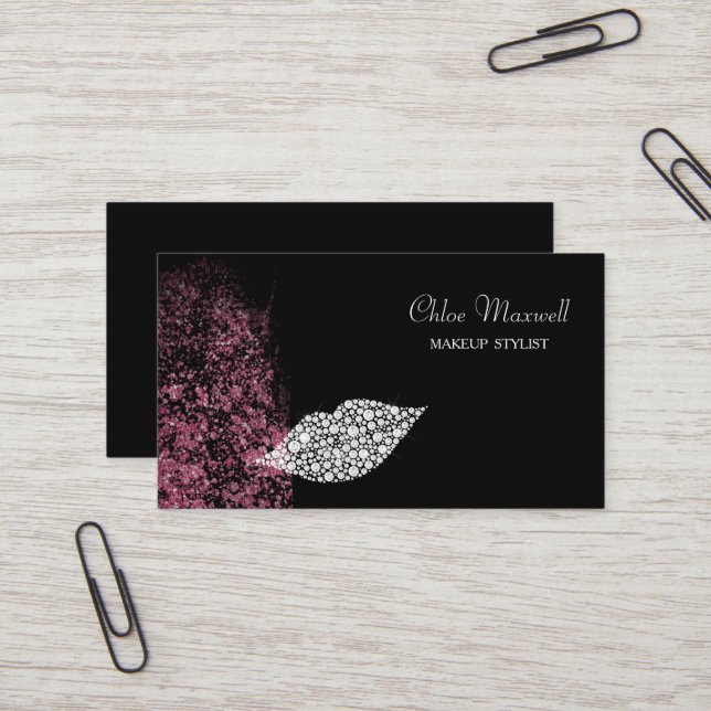 Rosa Glitzer Weißer Diamant Lippen Makeup Artist Visitenkarte (Vorderseite/Rückseite Beispiel)