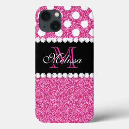Rosa Glitzer White Polka Dots Mit Monogramm Case-Mate iPhone Hülle