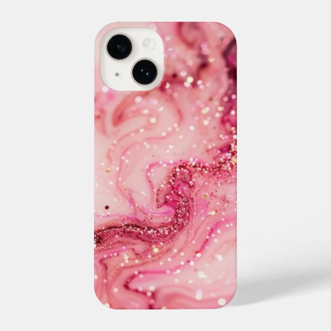 Rosa Glitzer wirbeln iPhone 14 Hülle (Rückseite)