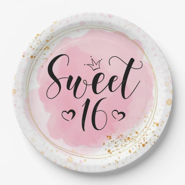 Rosa Glitzer Wreath Sweet 16. Girl Birthday Pappteller (Vorderseite)