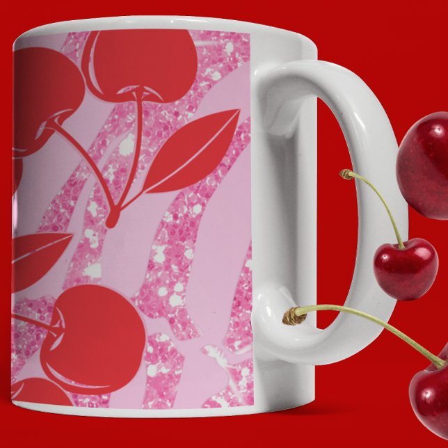 Rosa Glitzer Zebra Cherries Kaffeetasse (Von Creator hochgeladen)