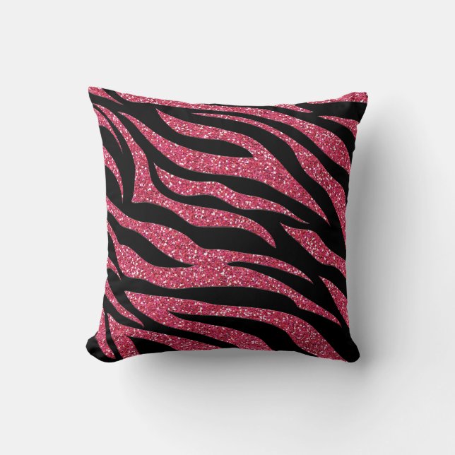 Rosa Glitzer Zebra Druckkopf Kissen (Vorderseite)