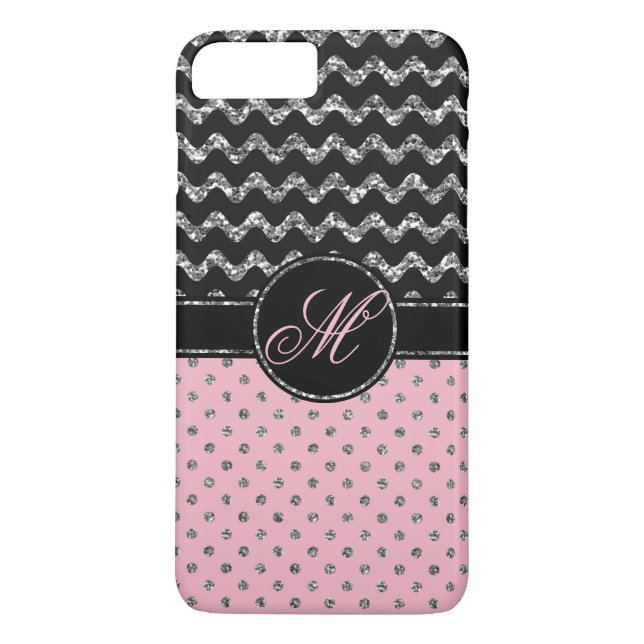 Rosa Glitzer-Zickzack Monogramm der Case-Mate iPhone Hülle (Rückseite)