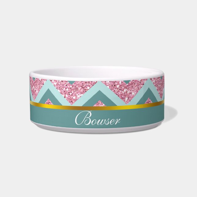 Rosa Glitzer ZigZag Muster Napf (Vorderseite)