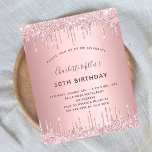 Rosa Glitzer zum Geburtstag staubige Rose Einladun<br><div class="desc">Eine moderne, stilvolle und glamouröse Einladung für die 50. (oder jedes Alter) Geburtstagsfeier einer Frau. Eine staubige Rose, rosa Imitate metallisch aussehend Hintergrund mit Imitaten Glitzer Tropfen, Farbe Tropfen Aussehen. Der Name ist mit einer modernen dunklen Rose goldfarbenen Handschrift geschrieben, die als Stilschrift dient. Personalisieren und fügen Sie einen Namen,...</div>