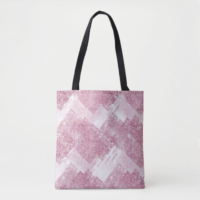 Rosa Glitzern auf Weiß. Tasche (Vorderseite)