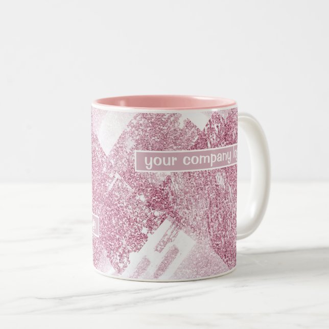 Rosa Glitzern auf Weiß. Zweifarbige Tasse (VorderseiteRechts)
