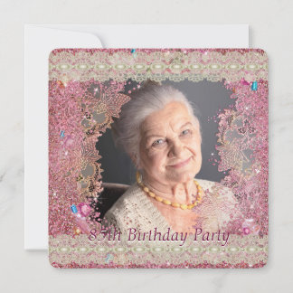Rosa Glitzern Frauen Foto 85. Geburtstagsparty Einladung