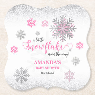 Rosa glitzernde Schneeflocken-Winter-Baby-Party Untersetzer