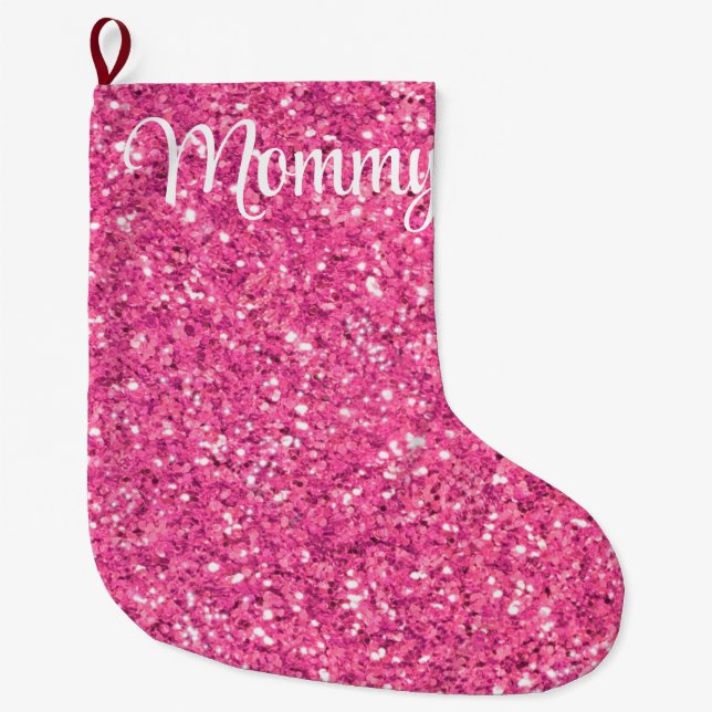 Rosa glitzerndes Glitzer Großer Weihnachtsstrumpf (Vorderseite)
