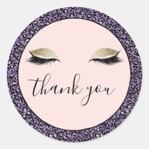 Rosa Glitzy Black Eyelash Lila Leopard Runder Aufkleber