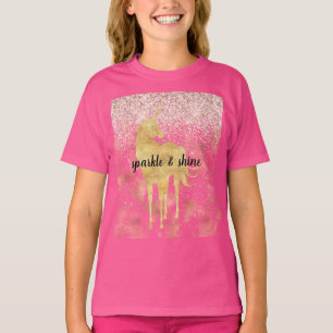 Rosa Glitzy Glitzer Unicorn T-Shirt