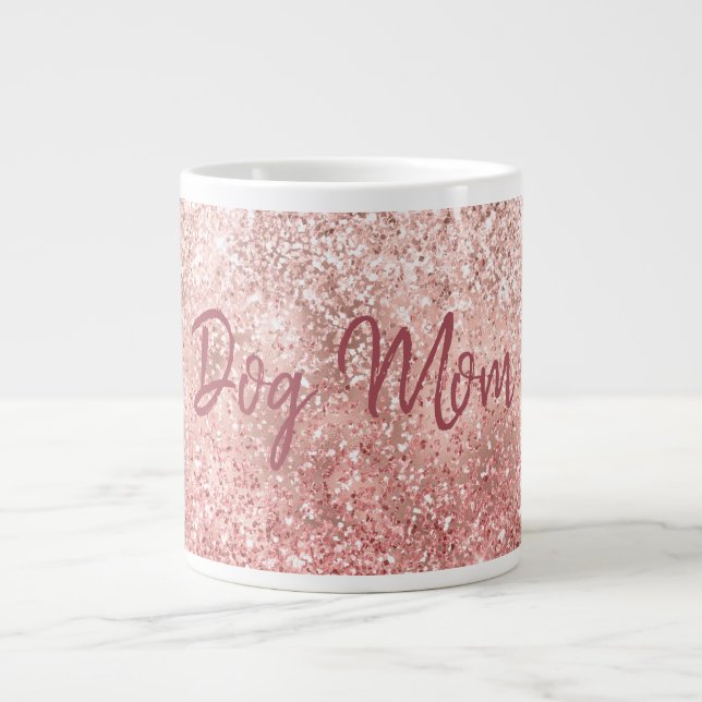 Rosa Glitzy Sparkle Glitzer Hund Mama Jumbo-Tasse (Vorderseite)