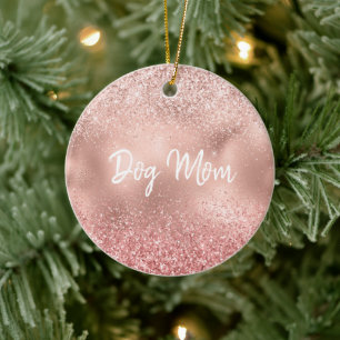 Rosa Glitzy Sparkle Glitzer Hund Mama Keramik Ornament