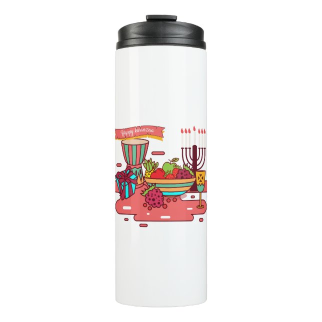 Rosa glücklicher Kwanzaa Thermosbecher (Vorderseite)
