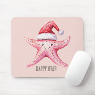 Rosa glücklicher Seestern-Weihnachtsmannhut Mousepad